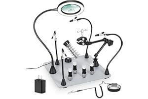 EOOKU Magnetic Helping Hand, Soldering Helping Hands, 4 PCB Pillars Circuit Board Holder with Flexible Metal Arms Anti-static Bracelet Heavy Duty Base Electronic Repair Tool