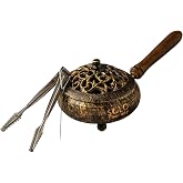 Iron Charcoal Burner with Lid & Wood Handle with Charcoal Tong, 9