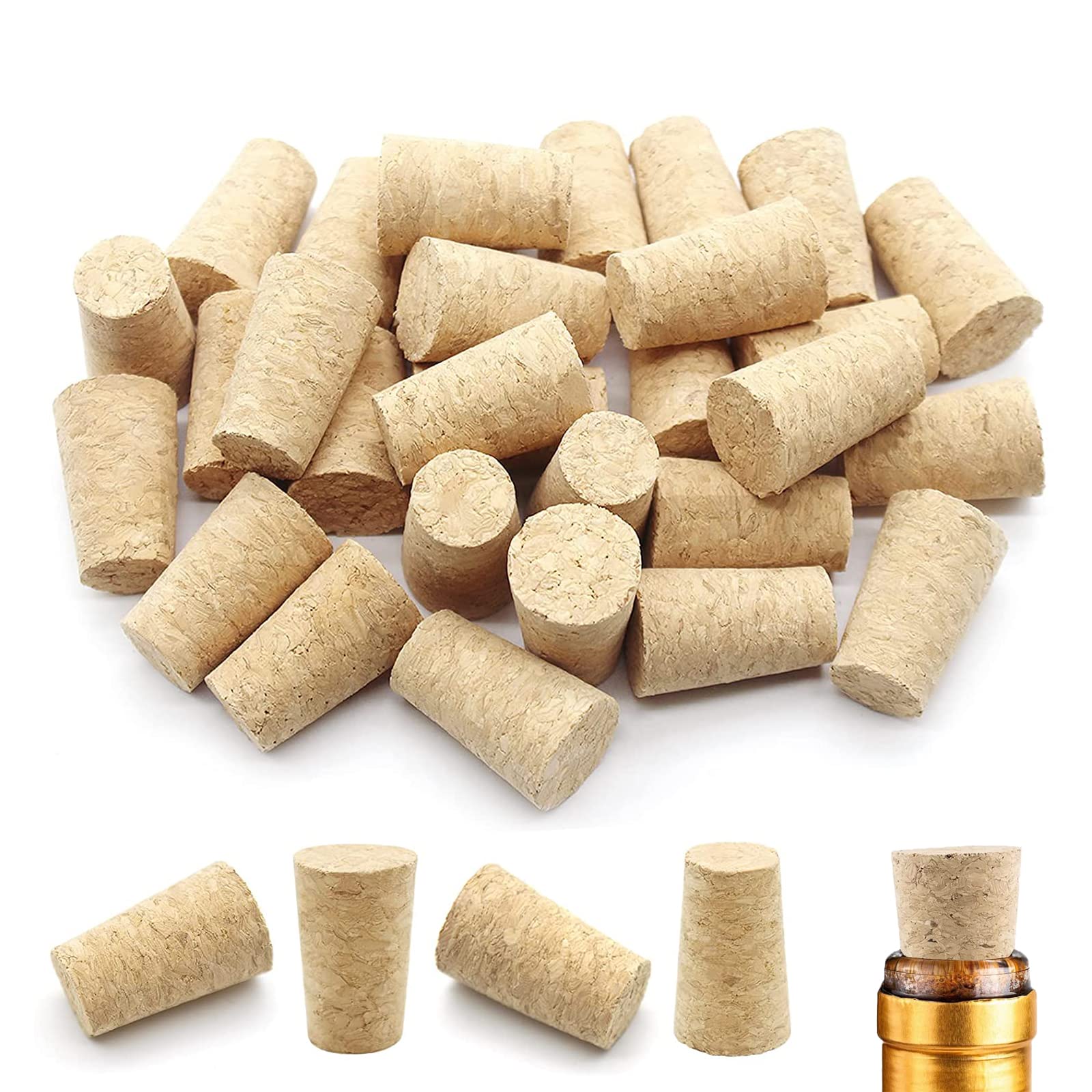 JEOPKO Corks for Craft Wood Plugs 30 Pcs Tapered Cork Stoppers Wine Natural Replacement Beer Leakproof 22x35x17mm Bottles, Liquor Bottles Cork.