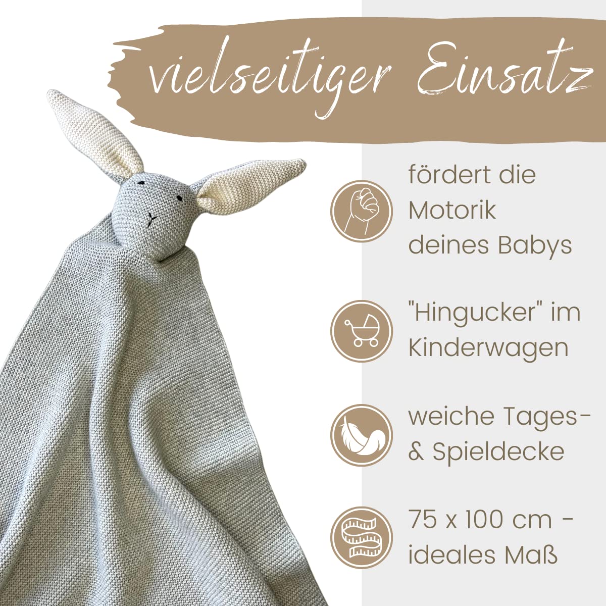 DIKOS Original 2-in-1 Babydecke & Kuscheltuch SCHMUSE-Hase (grau) – schönes Geschenk zur Geburt für Neugeborene Mädchen/Junge – aus weicher Bio-Baumwolle (GOTS) – ideal als erstes Baby Kuscheltier 5