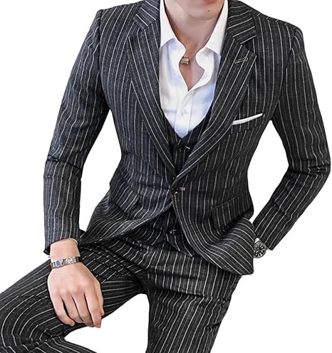Amazon Co Jp Eleitchtee スーツ メンズ ビジネススーツ 3ピーススーツ テーラードジャケット スラックス ベスト 紳士服 結婚式 スリム ストライプ 008 Dsjdc317 Tz54 M ブラック ホビー