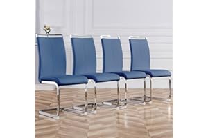 Baysitone Modern Dining Chairs Set of 4, Side Dining Room Chairs, Kitchen Chairs with Faux Leather Padded Seat High Back, Chairs for Dining Room,Kitchen, Living Room Blue
