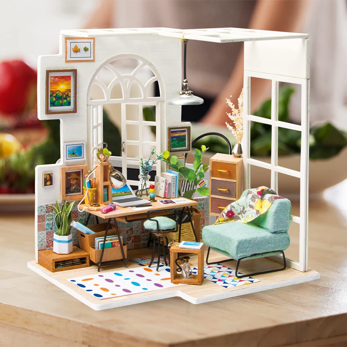 ROBOTIME Miniature Dollhouse Kit Decorations with Lights and Furnitures DIY House Craft Kits (SOHO TIME)