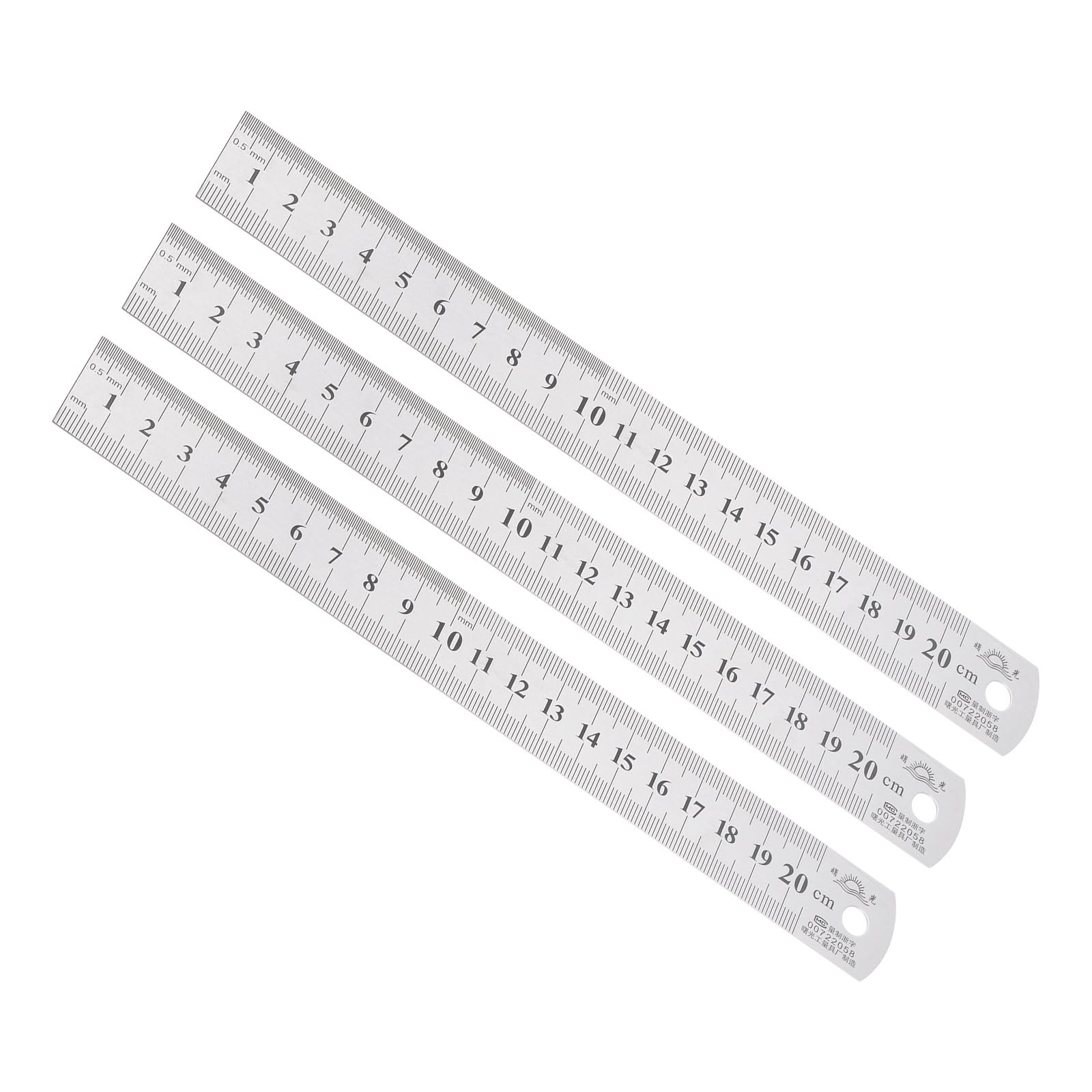 Kozelo 3pcs Stainless Steel Ruler - [20cm/8 Inch x 1/36 Inch x 1 Inch] Double Reading Straight Edge Measuring Tools for Architectural Design Use | Silver Tone
