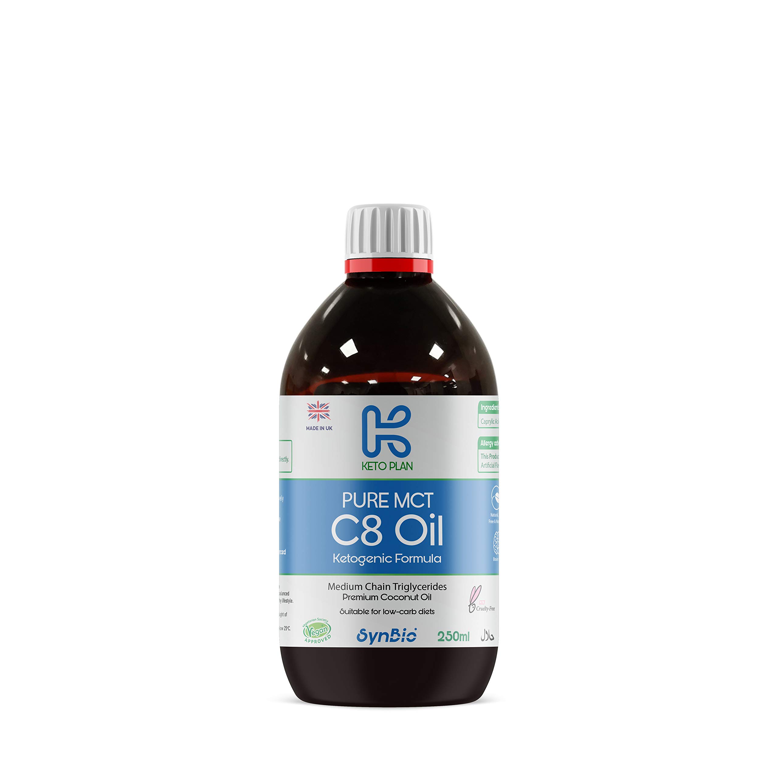 SynBio Keto Plan - Pure MCT C8 Oil [Palm Oil Free] | 99% Pure C8 | Vegan | Halal | Gluten Free | Supports Keto Nutrition & Fasting | Sustainably Sourced Coconut (250ml)