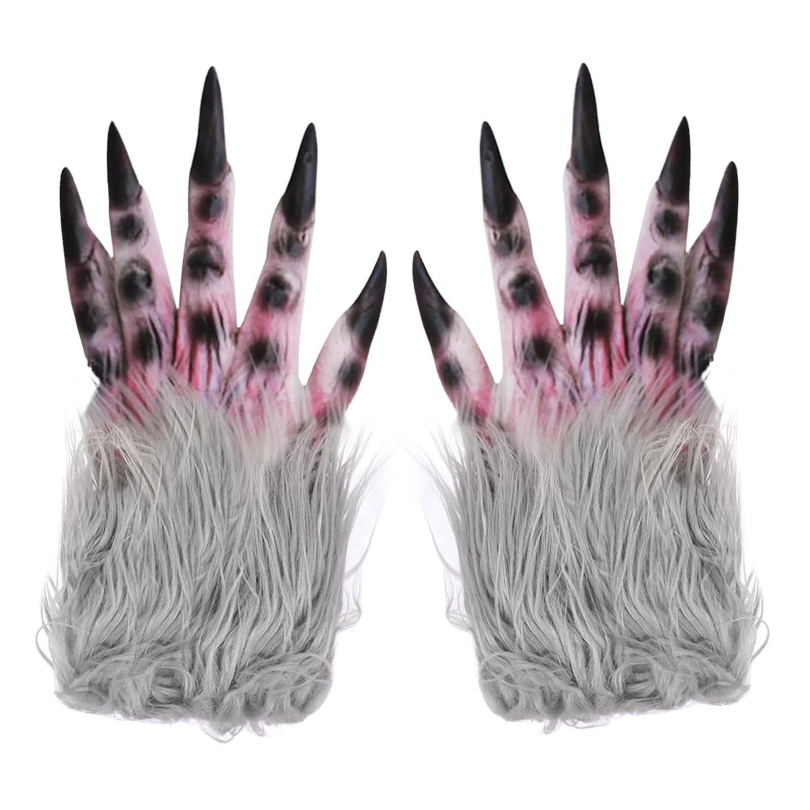 JIAHG Halloween Faux Fur Claw Gloves Furry Wolf Claws Cosplay Gloves Scary Prank Props Hairy Hands Animal Paw Gloves for Fancy Dress Party Carnival Stage Show Halloween Costume Accessory