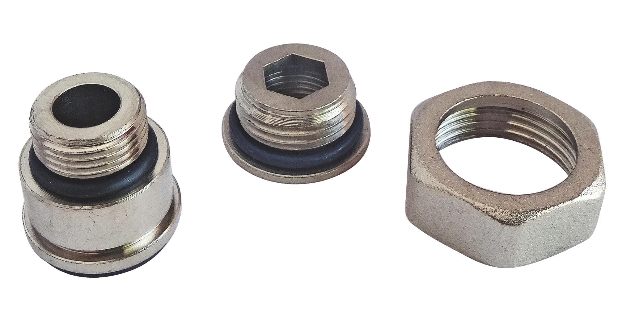 SOMATHERM for You, Multi-Diameter Radiator Adaptor 12/17 and 15/21 - Kit with Nickel-Plated Fur, Reduction and Nut - Suitable for Hot and Cold Water - Grey/Silver