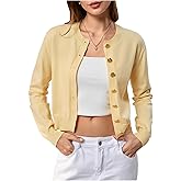 MakeMeChic Women's Lightweight Cardigan Sweater Long Sleeve Crew Neck Floral Metal Button Cardigans
