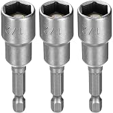 HARFINGTON 3pcs Hex Nut Driver Drill Bit 1/2" 6-Point Socket 1/4" Hex Shank Magnetic Nut Setter CR-V Steel Quick-Change Nut for Power Drills Impact Drivers, Silver Tone