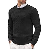 COOFANDY Men's Crewneck Knit Sweater Slim Fit Lightweight Casual Twist Patterned Cable Knitted Pullover
