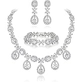 EVER FAITH Elegant Wedding Jewelry CZ Floral Leaves Water Drop Bridal Prom Necklace Earrings Bracelet Set for Women Bride