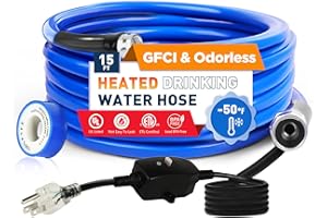 XPORTION 15FT(10-50FT) Heated Drinking Water Hose, -50°F?-46°C? Heated Water Hose for RV with Leakage Protection for 5/8" Inner, Self-Regulating Hose Water Heater with 3/4" NH Fittings for RV & Garden