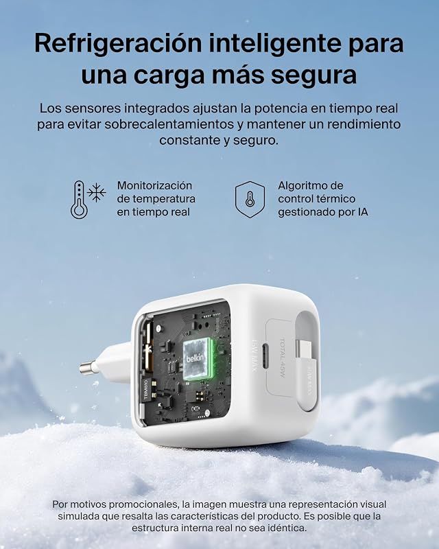 Carregador UltraCharge USB C de 45W com cabo USB C retrátil de 0,8m e porta USB tipo C, carregador tipo C de parede, carregamento rápido para iPhone 17 e 16 Series, Galaxy S26 Series, AirPods e MacBook