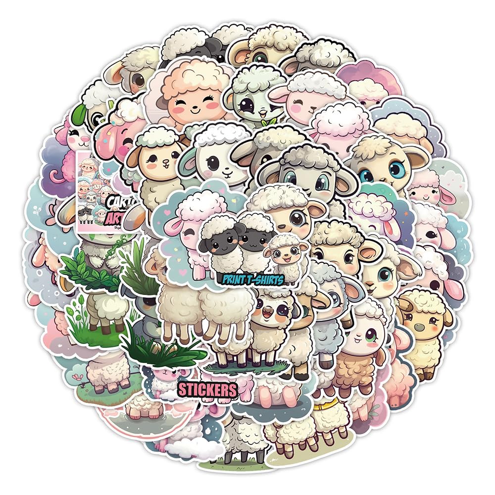 Cute Sheep Vinyl Stickers, 50 PCS Waterproof Cartoon Animal Decals for Laptops, Scrapbooking, Journals, Notebooks, Water Bottles, Suitcases, Phones & DIY Decor — image 1