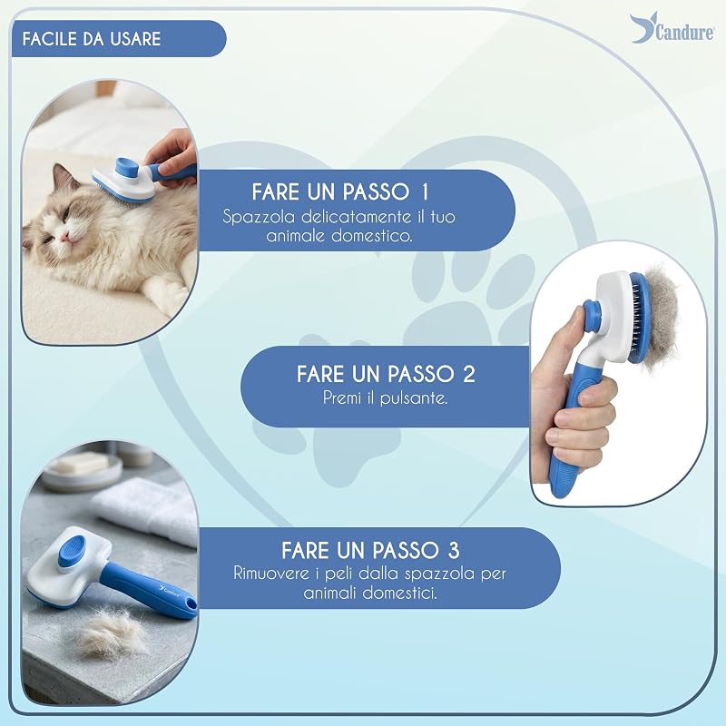 Spazzola Autopulente per Cani e Gatti, Spazzola Professionale per Pelo Lungo e Corto, Setole in Acciaio Inox, Rimuove Nodi, Sottopelo e Pelo Morto, Accessori Toelettatura (Azzurro Cielo)