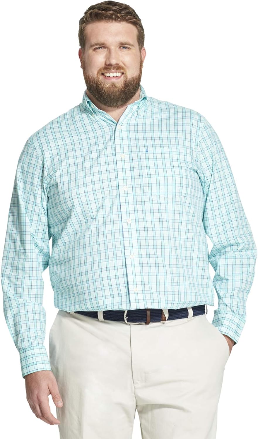 IZOD Men's Big and Tall Button Down Long Sleeve Stretch Performance Plaid Shirt at  Men’s Clothing store