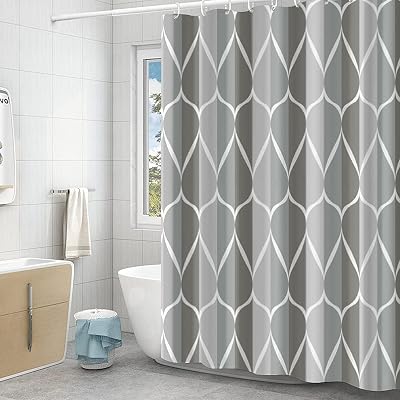 GERUIKE Weighted Shower Curtain 180 x 180 cm Grey Multicolour Wave