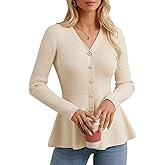 GRACE KARIN Long Sleeve Cardigan Sweaters for Women, Button Up Knit Blazer, Lightweight Business Casual Peplum Tops
