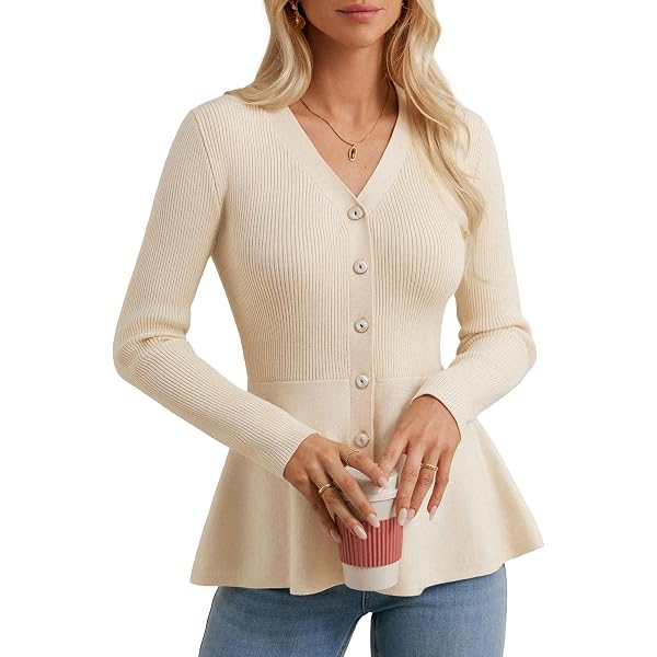Amazon.com: EZAPINE Womens Button Down Peplum Sweater Cardigan