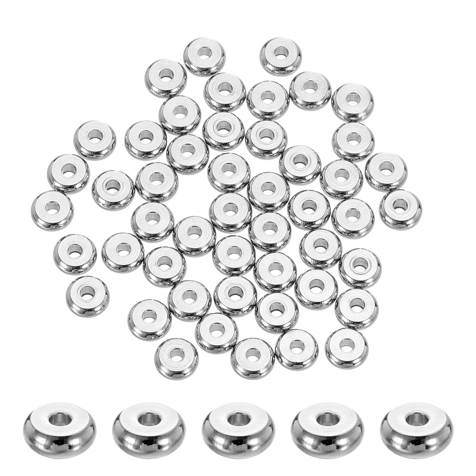 Photo 1 of uxcell 50 Pcs Stainless Steel Spacer Beads, 5mm Flat Round Beads Metal Heishi Bead Long-Lasting Rondelle Disc Spacers for Bracelet Necklace Jewelry Making, Silver