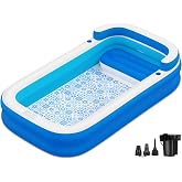 Extra Large Inflatable Pool for Adults 120"x85"x26" &ndash; Blow Up Pool with Seats &amp; Backrest, Fits 10 Adults, Air Pump Included, Heavy Duty Above Ground Family Swimming Pool, Inflatable Pool for Backyard
