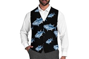 Blue Fin Tuna Fish Fashion Suit Vest for Men Slim Fit Waistcoat Business Casual Dress Tuxedo