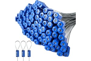 100 PCS Steel Cable Seals Numbered Security Seals Tamper Proof Tags Pull Tight Steel Wire Seals for Truck, Trailers, Cargo, C