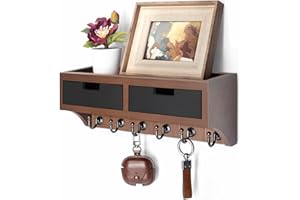 Rebee Vision Modern Farmhouse Key Holder Wall Mount with 2 Drawer Organizer : Mail Organizer with 6 Key Hooks and Wall Shelf 