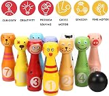 Jacootoys Wooden Bowling Set Skittles with 10 Animal Pins and 2 Balls view 3