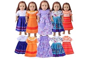 MIKYRA 18-Inch Girl Doll Clothes Princess Dress - 5 PC Encanto Madrigal Family Princess Costume Set Includes Isabella, Mirabel ,Dolores, Luisa and Pepa Fits 18” Dolls (Set5-04)