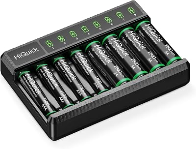 HiQuick 8 Slot Battery Charger with 4 AA 4 AAA Ni-MH + Type C 5V 2A Fast Charge