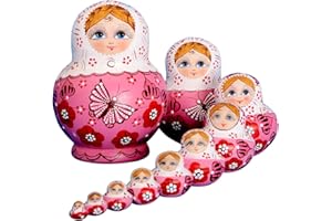 YAKELUS Russian Nesting Dolls for Kids Matryoshka Doll 10pcs Handmade