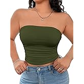 WDIRARA Women's Plus Size Strapless Ruched Crop Tube Tops Summer Slim Fit Sleeveless Bandeau Top