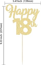 Gyufise 3Pcs Happy 18th Cake Toppers Gold Glitter 18th Birthday Decorations view 2