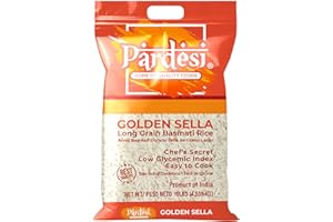 PARDESI Basmati Golden Sella Parboiled Rice 10LB - Easy to Cook - Low Glycemic Index - Extra Long Grain, Naturally Aged, Fluffy & Aromatic | Premium Quality Rice for Biryani, Pulao & Authentic Cooking