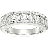 Amazon Essentials Platinum-Plated Sterling Silver Three Row Band Ring Set with Infinite Elements Zirconia, (previously Amazon Collection)