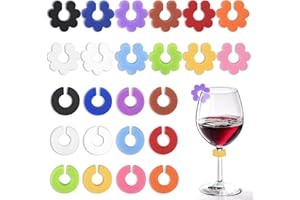 24 PCS Silicone Drink Markers, Wine Glass Charms, 2 Shapes and Colored Wine Glass Tags for Bar Party Champagne Flutes Cocktai