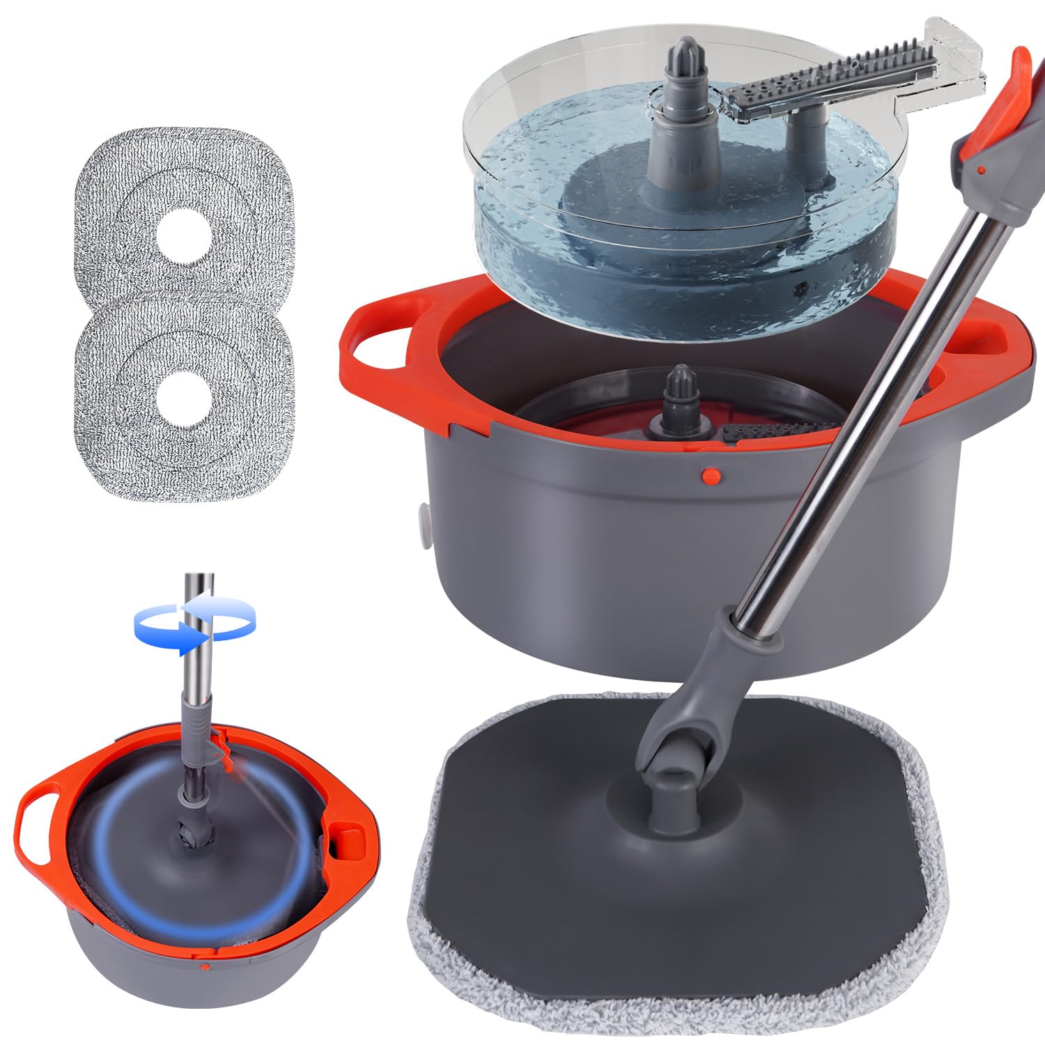 Photo 1 of ***SEE NOTES ***Spin Mop and Bucket Set with Separate Dirty and Clean Water,360° Self Cleaning Mop and Bucket System with Widened Foldable Handle,2 Replaceable Mop Pads,Square Mops for Floor Tile Marble Wall Cleaning
