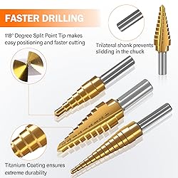 KENDO Step Drill Bit Set, Double Cutting Blades