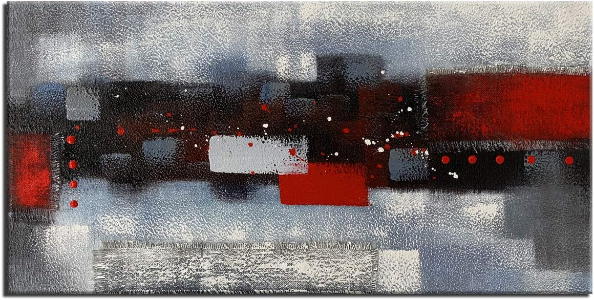 Paintings - Haitouxi Arts Textured 3D Oil Painting on Canvas Thick Linen Artwork Modern Abstract Art for Wall Decor Red Gray Painting Picture for Home Decoration