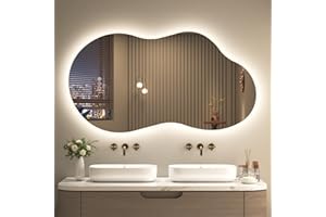 SMIROR Irregular Backlit Bathroom Mirror with Lights 48 x 26, Asymmetrical Cloud Led Lighted Vanity Mirror for Wall, Anit-Fog, Dimmable, Memory Function (Horizontal/Vertical)