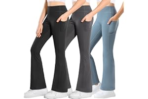 Stelle Girl's Flare Leggings with Pockets High Waisted Bootcut Yoga Pants Kids Dance Bell Bottoms Leggings