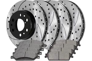 AUTO SHACK AutoShack Front and Rear Drilled Slotted Brake Kit Rotors Black and Ceramic Pads Set of 4 Replacement for Chevrolet Silverado 1500 Tahoe Suburban 1500 Avalanche GMC Sierra 1500 Yukon V8 SCD1092PR65099