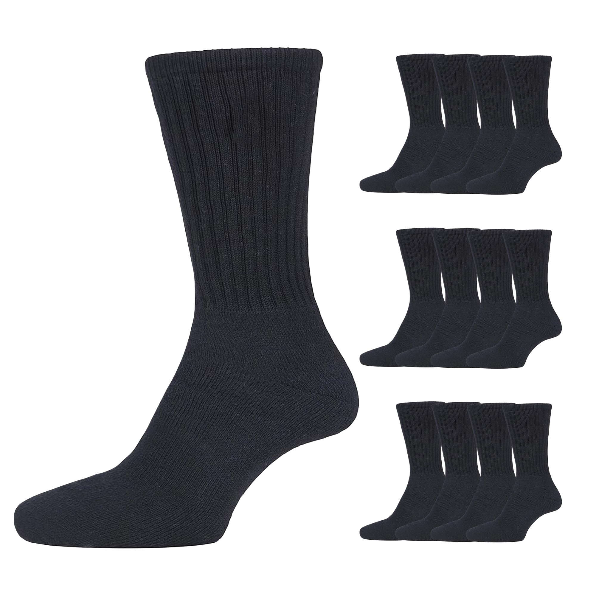 12 Pairs Mens Cotton Rich Sport Socks Work Socks Shoe Size 6-11 (Black)