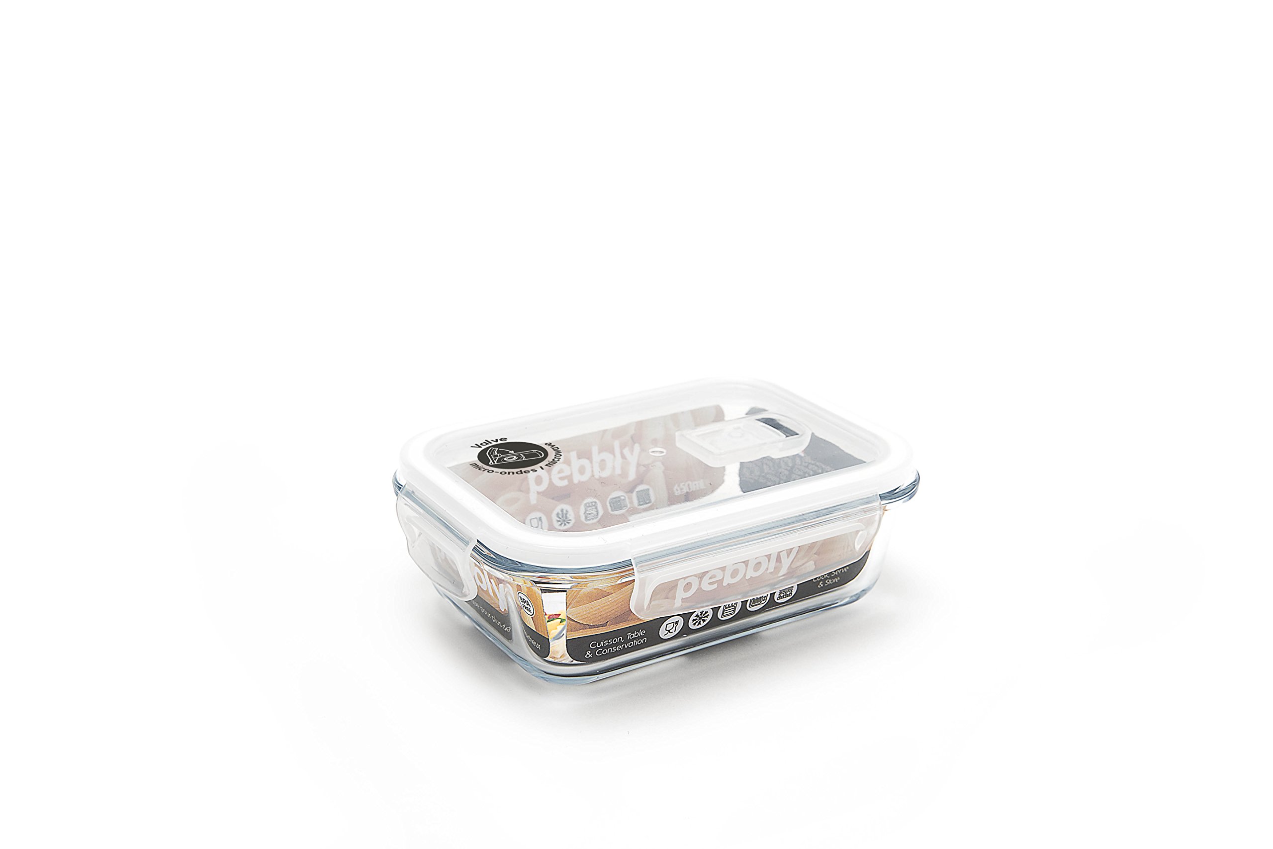 Pebbly pkv-650rb Flat Rectangular Box Glass 650 ml Glass Transparent 18 x 13,4 x 6.4 cm