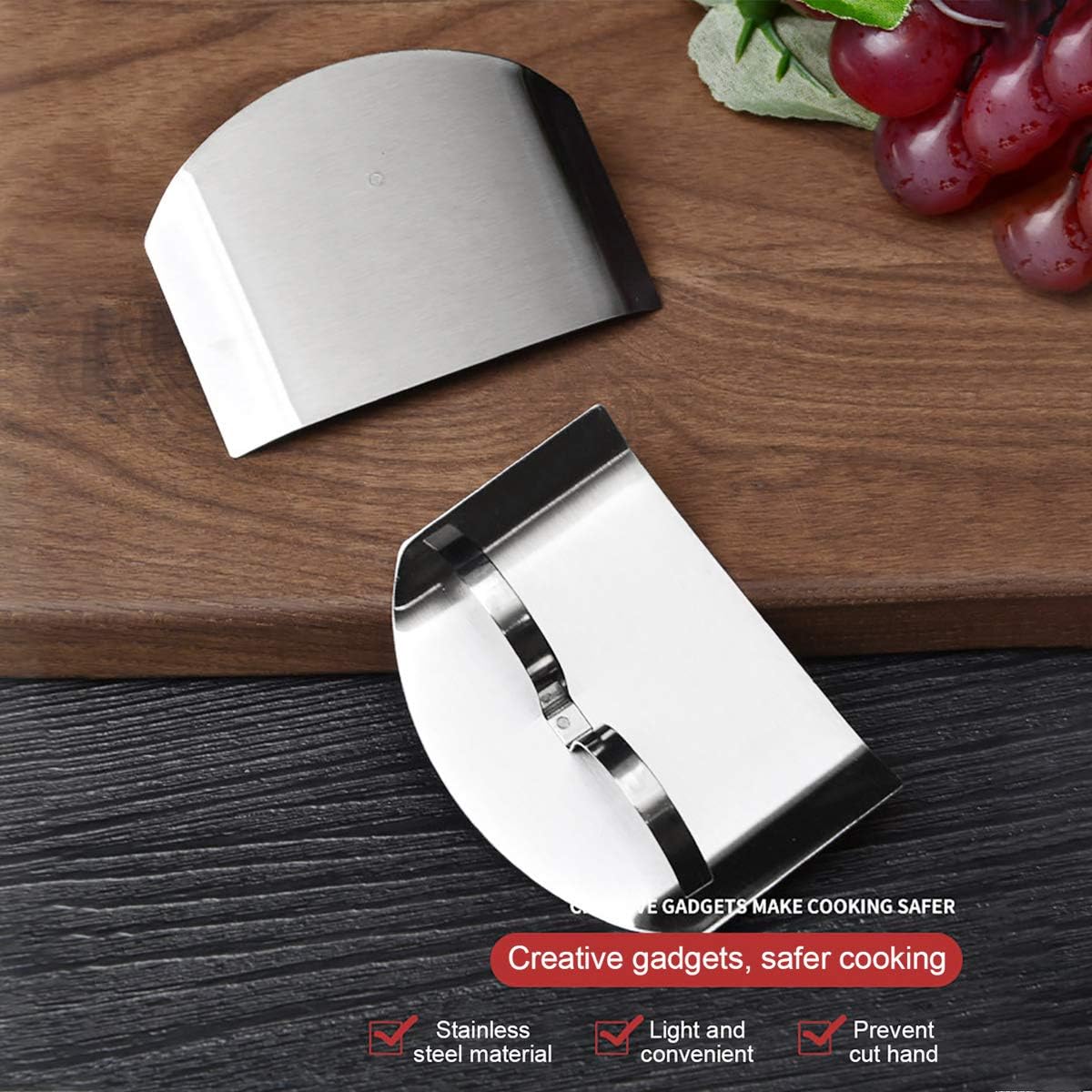 Alanfox 2pcs Stainless Steel Double Finger Guards for Cutting Knife Cutting Protector Kitchen Tool Guard Finger Protector Avoid Hurting When Slicing and Chopping (Double finger): Kitchen & Dining