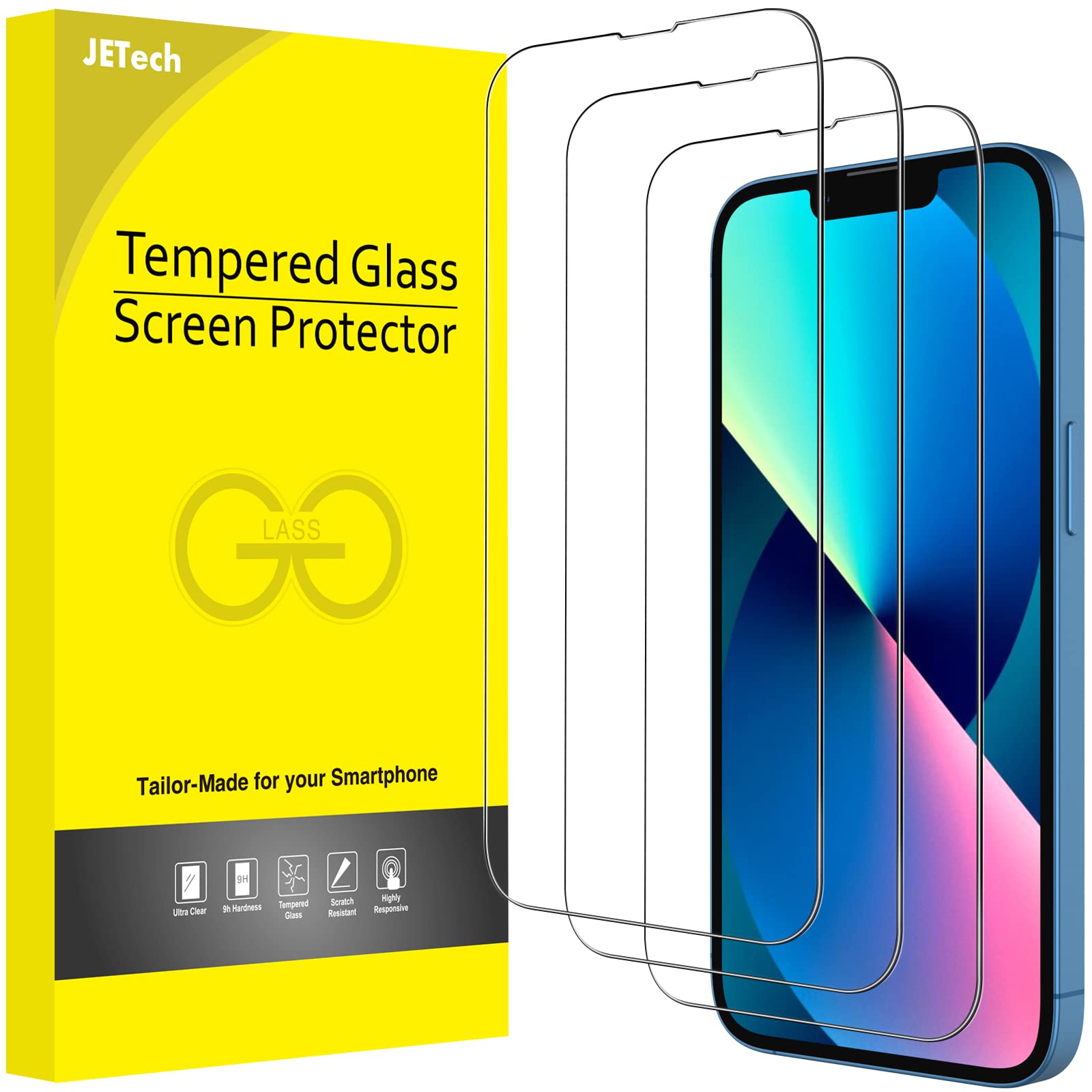 JETech Full Coverage Screen Protector for iPhone 17e (2026) / iPhone 16e / iPhone 13/13 Pro, 9H Tempered Glass Film Case-Friendly, HD Clear, 6.1-Inch Display, 3-Pack — image 1