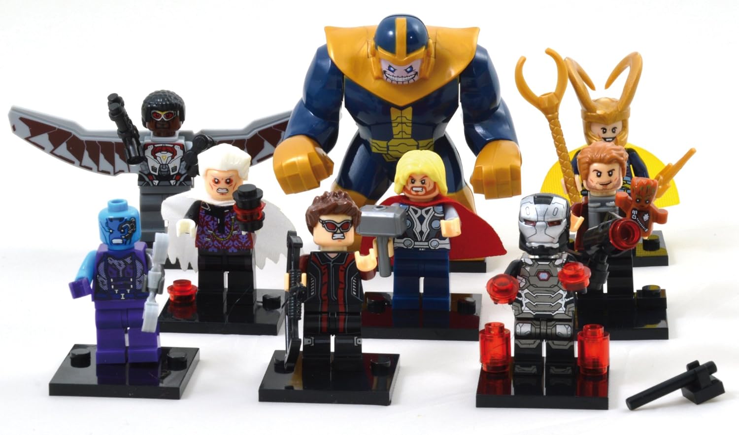 XH 8 Minifiguras de Avengers – Infinity War. Incluye: Thanos, Thor, Máquina de guerra, Nébula, Star Lord, Loki, Falcon, El coleccionista + Ojo de Halcón: Amazon.es: Juguetes y juegos