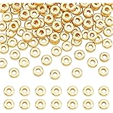 PH PandaHall 200pcs 18K Gold Plated Beads 5mm Flat Disc Spacer Beads Metal Heishi Bead Loose Bead for Summer Stackable Necklace Bracelet Jewelry Making DIY Craft