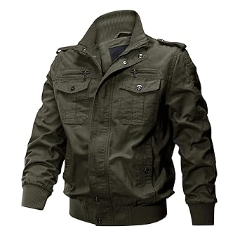 KEFITEVD Herren Cargo Jacke Militär US Feldjacke Multi Taschen Stehkragen Bomber Blouson Übergangsjacke lässig